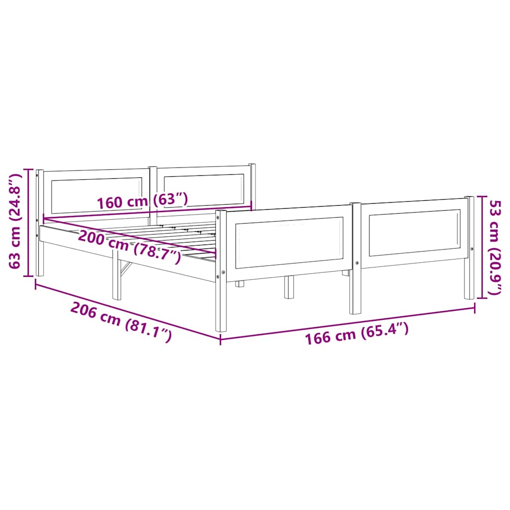 vidaXL Πλαίσιο Κρεβατιού 160 x 200 εκ. από Μασίφ Ξύλο Πεύκου