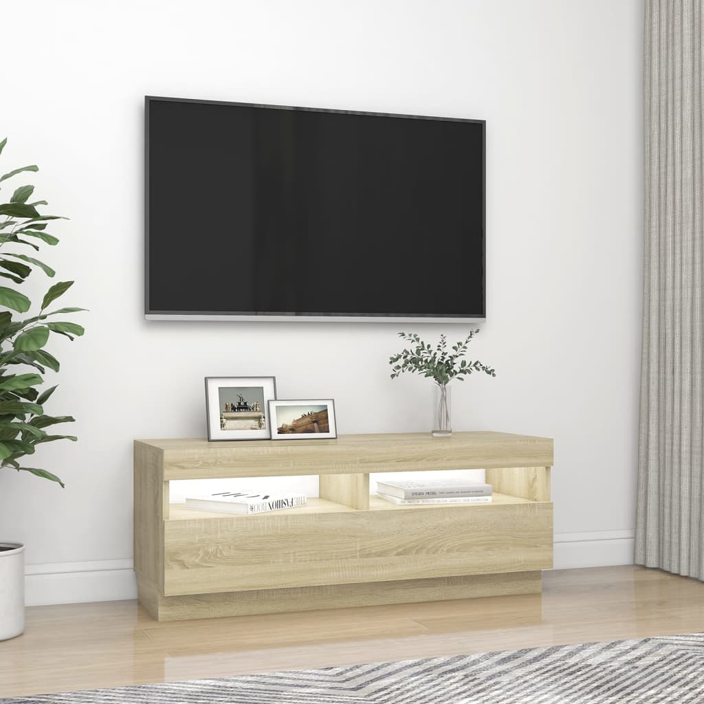 vidaXL Έπιπλο Τηλεόρασης με Φωτισμό LED Sonoma Δρυς 100 x 35 x 40 εκ.