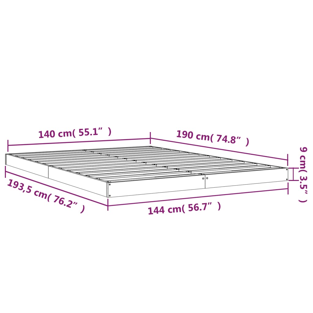vidaXL Πλαίσιο Κρεβατιού 140 x 190 εκ. από Μασίφ Ξύλο Πεύκου