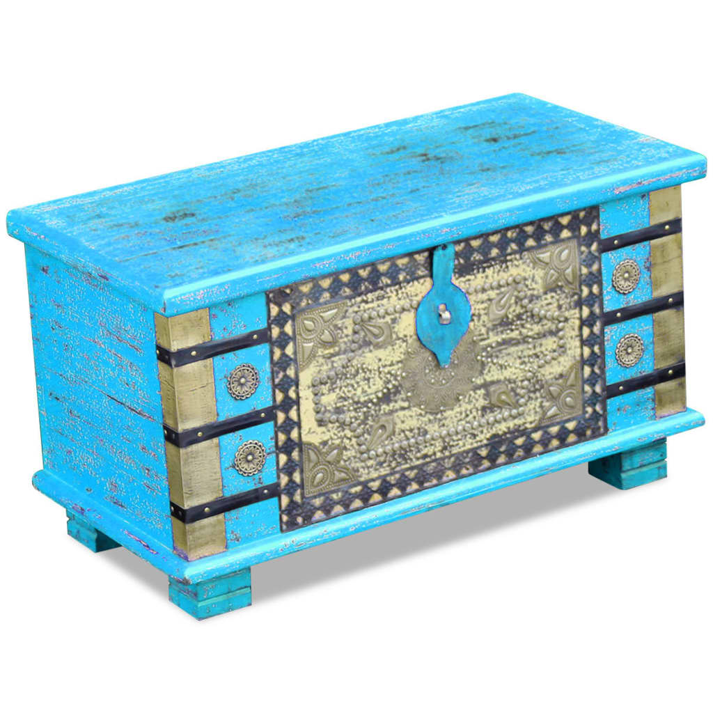 vidaXL Μπαούλο Αποθήκευσης Μπλε 80 x 40 x 45 εκ. από Ξύλο Μάνγκο