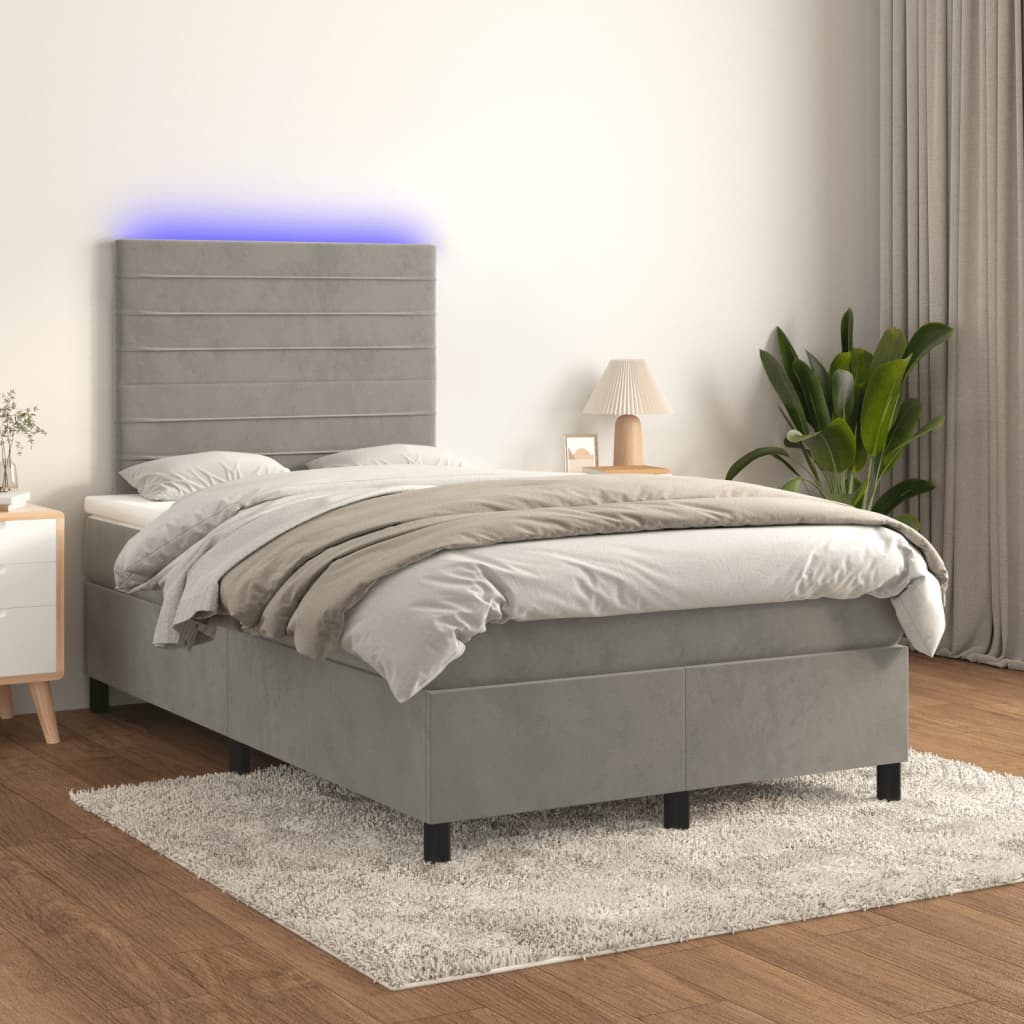 vidaXL Κρεβάτι Boxspring με Στρώμα & LED Αν.Γκρι 120x200 εκ. Βελούδινο