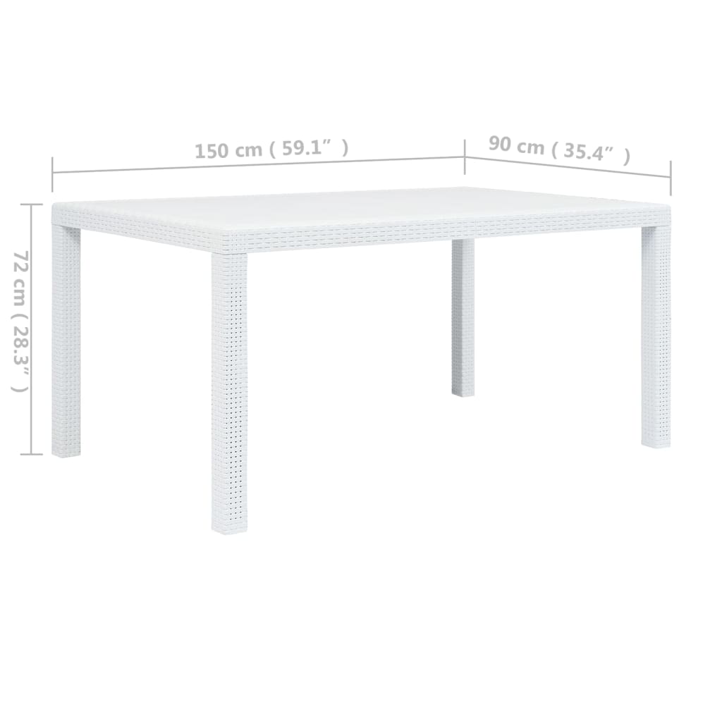 vidaXL Τραπέζι Κήπου Λευκό με Εμφάνιση Ρατάν 150x90x72 εκ. Πλαστικό