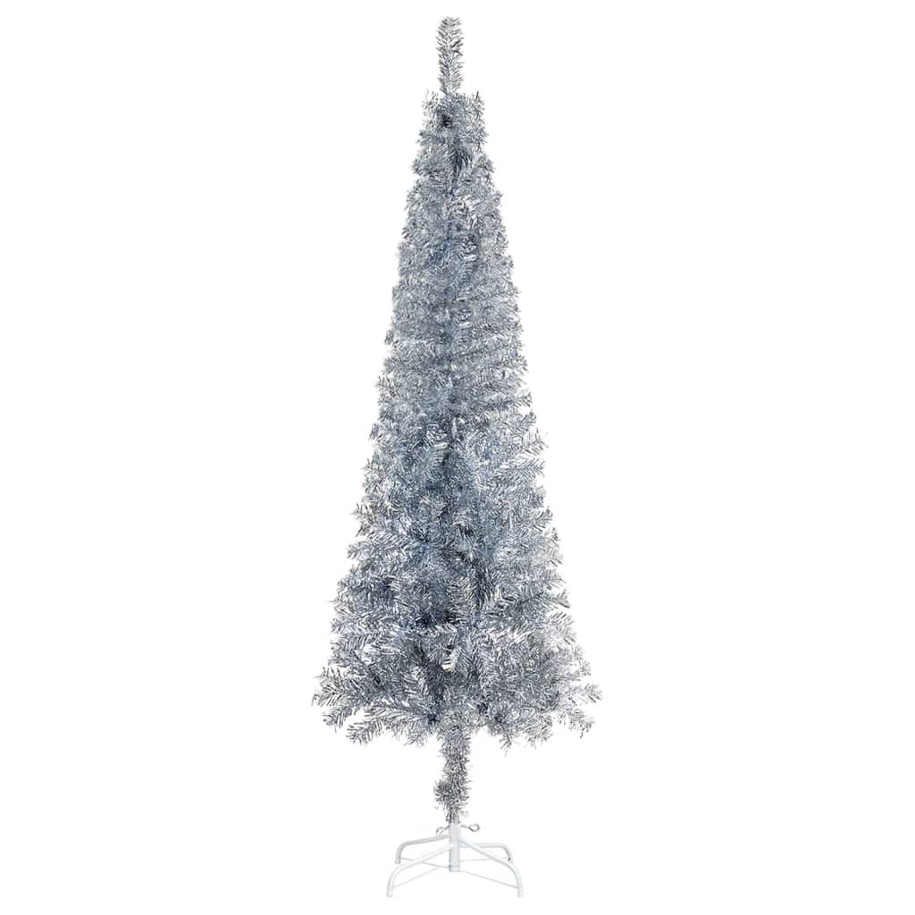 vidaXL Χριστουγεννιάτικο Δέντρο Slim Ασημί 180 εκ.