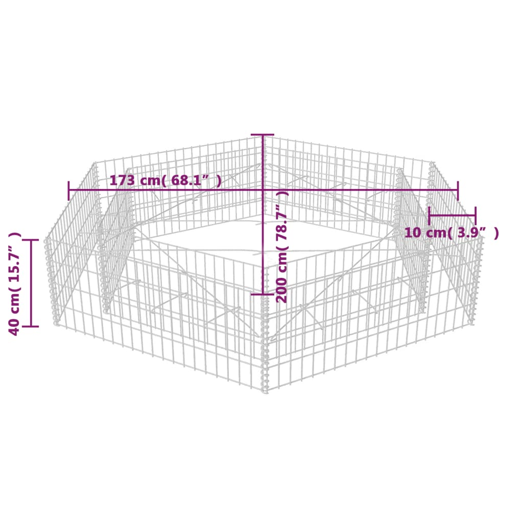 vidaXL Συρματοκιβώτιο - Γλάστρα Υπερυψωμένη Εξάγωνη 200 x 173 x 40 εκ.