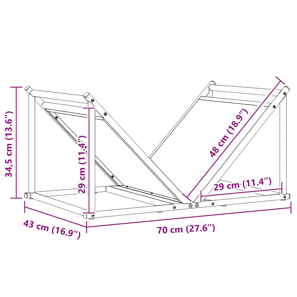 vidaXL Ράφι Καυσόξυλων Ανθρακί 70x43x34,5 εκ. Χάλυβας ψυχρής έλασης