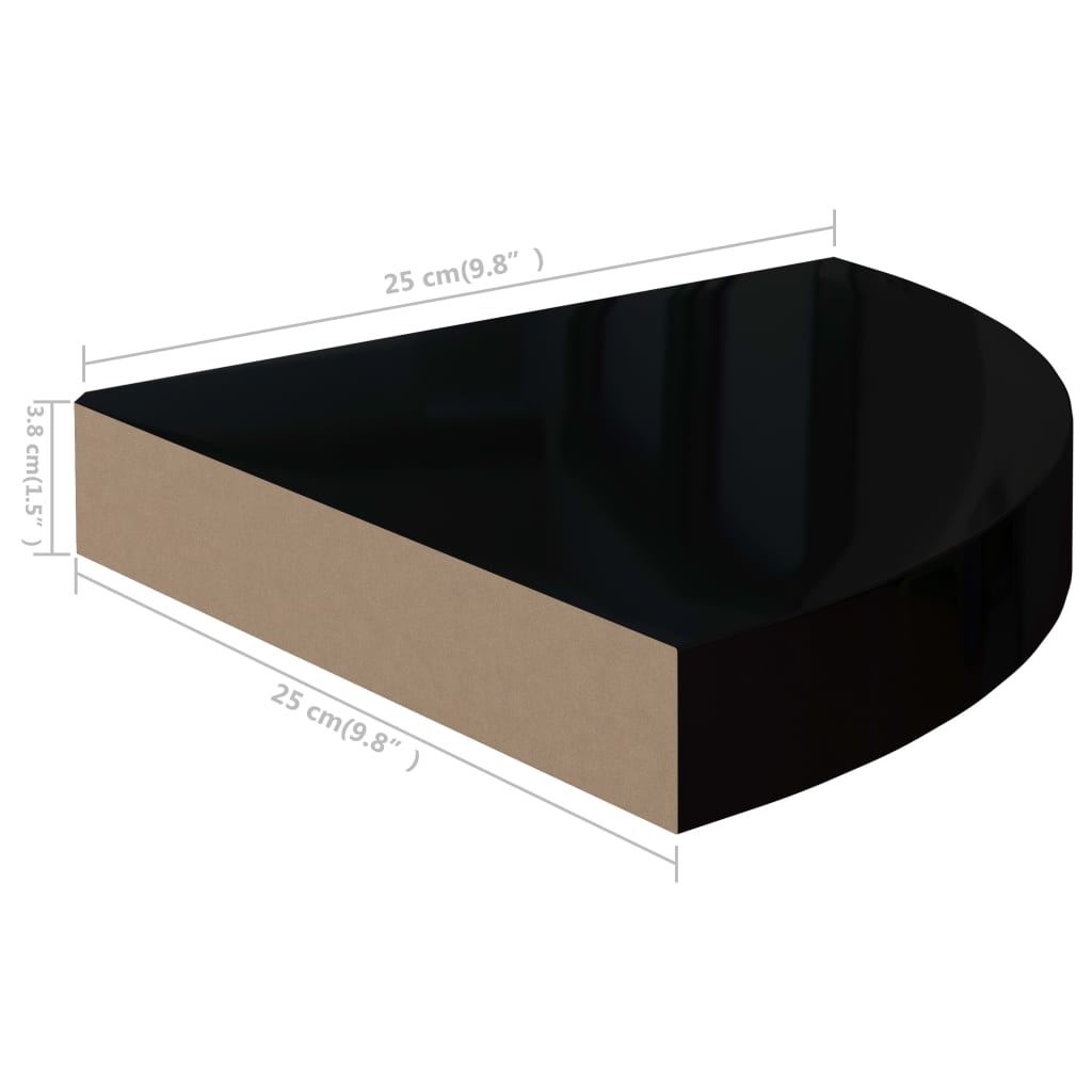 vidaXL Ράφι Τοίχου Γωνιακό Γυαλιστερό Μαύρο 25 x 25 x 3,8 εκ. από MDF