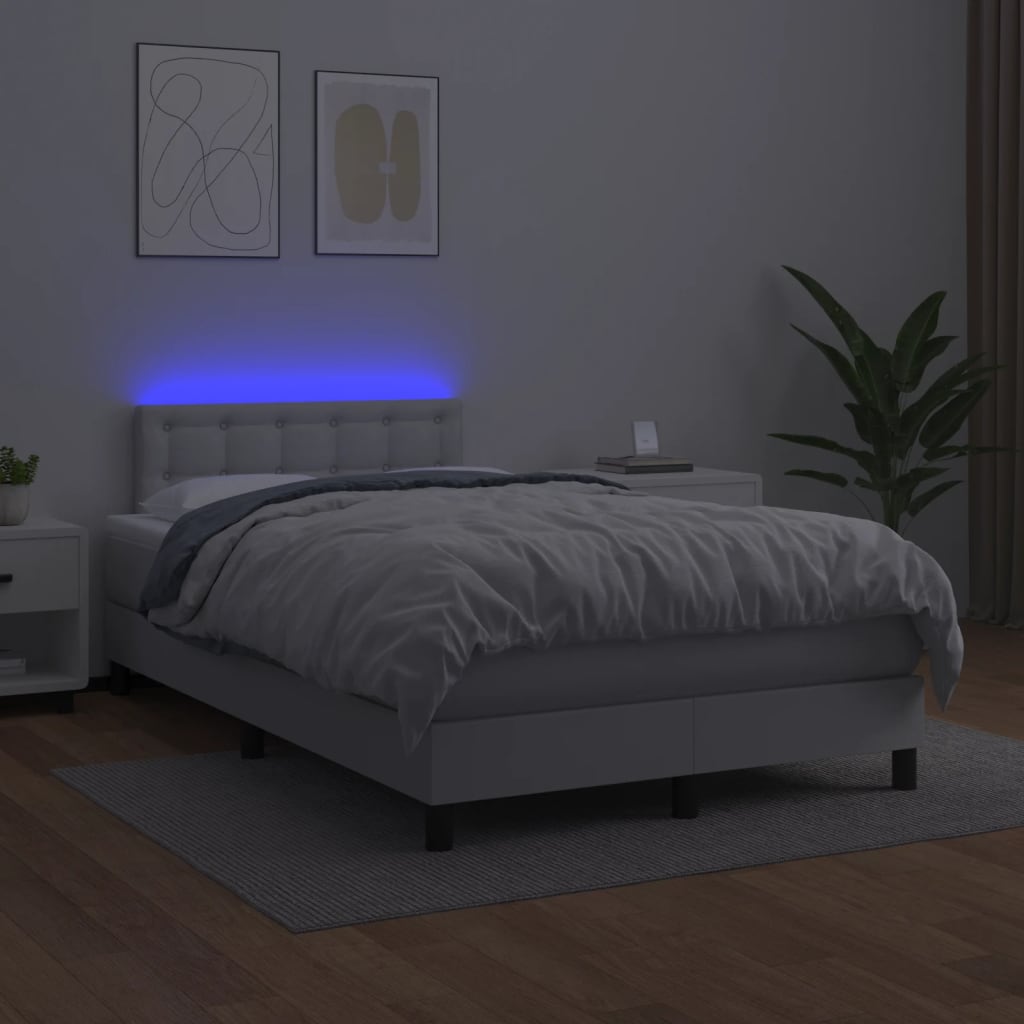 vidaXL Κρεβάτι Boxspring με Στρώμα & LED Λευκό 120x190 εκ. Συνθ. Δέρμα