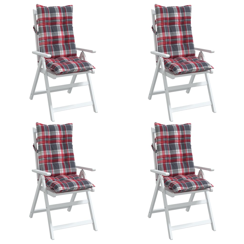 vidaXL Μαξιλάρια Καρέκλας Ψηλή Πλάτη 4 τεμ. Κόκκινο Καρό Ύφασμα Oxford