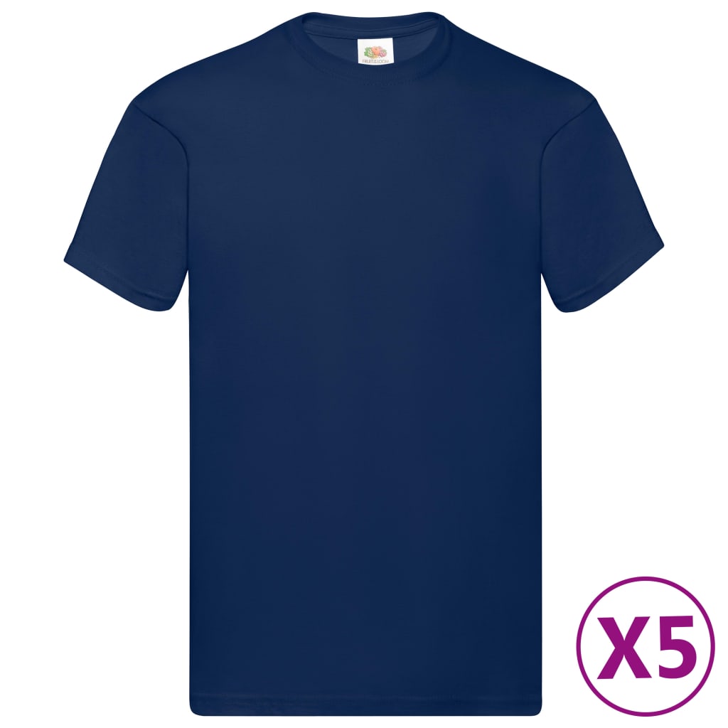 Fruit of the Loom T-shirt Original 5 τεμ. Ναυτικό Μπλε S Βαμβακερά