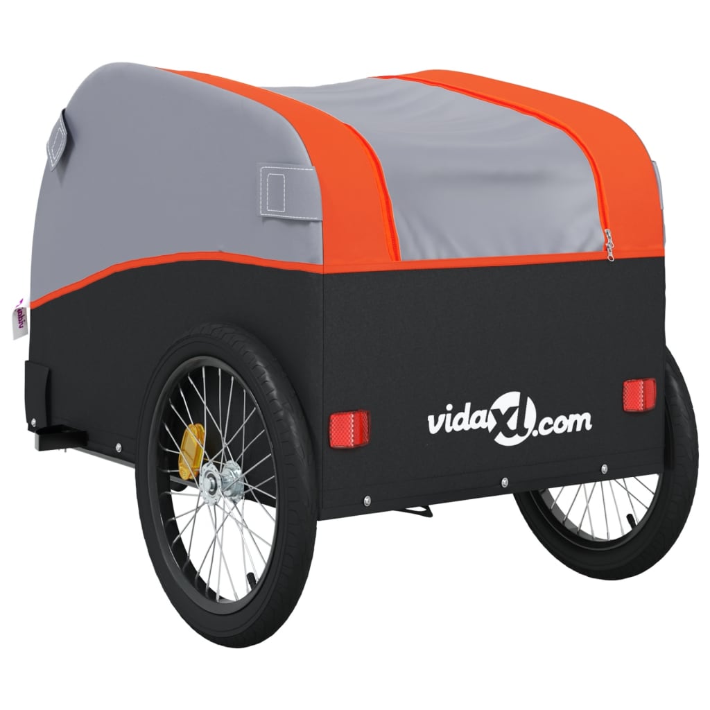 vidaXL Τρέιλερ Ποδηλάτου Μαύρο και Πορτοκαλί 30 Κιλά από Σίδερο
