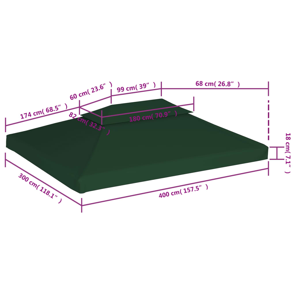 vidaXL Κάλυμμα Ανταλλακτικό για Κιόσκι 310 γρ./μ² Πράσινο 3 x 4 μ.