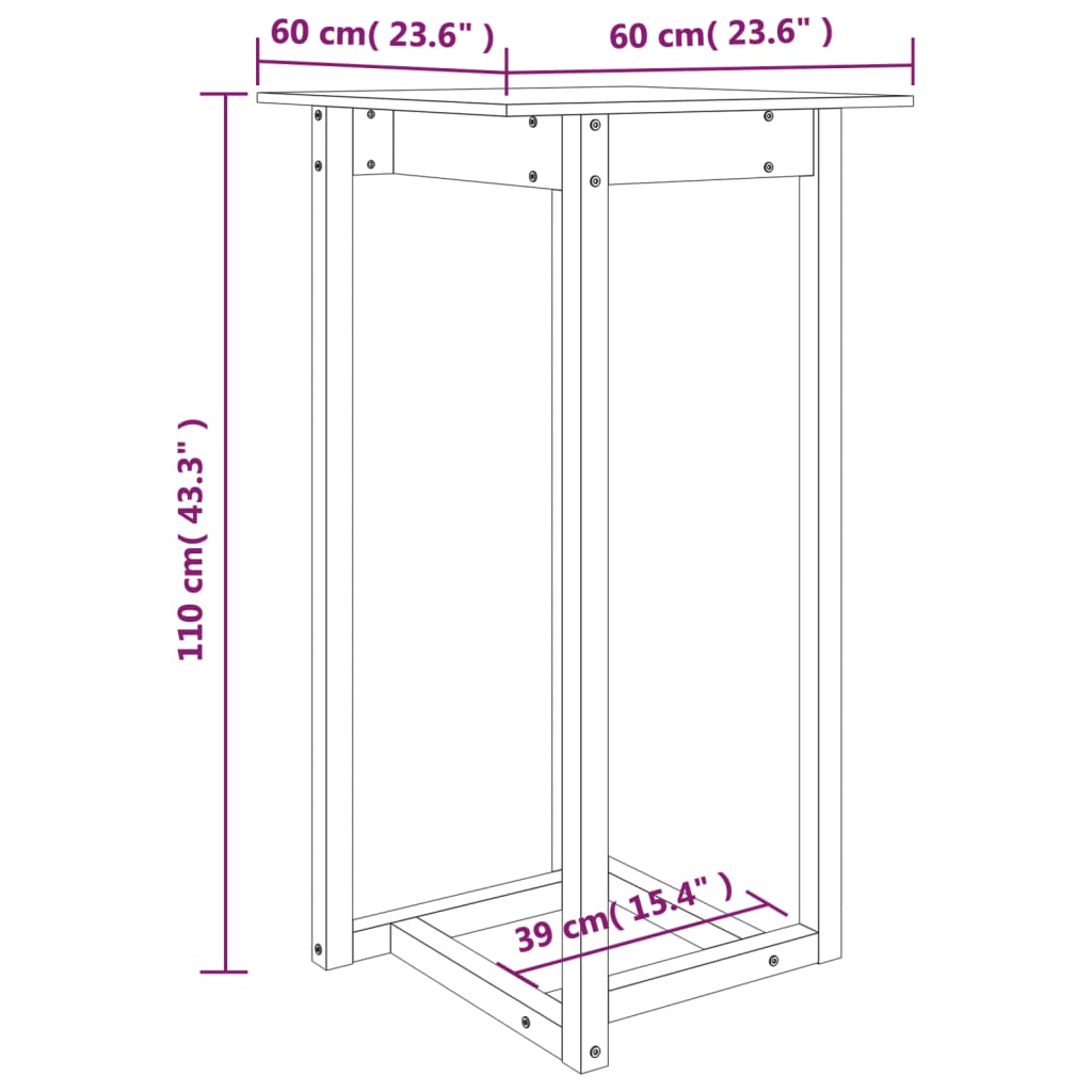 vidaXL Τραπέζι Μπαρ μαύρος 60x60x110 εκ. από Μασίφ Ξύλο Πεύκου