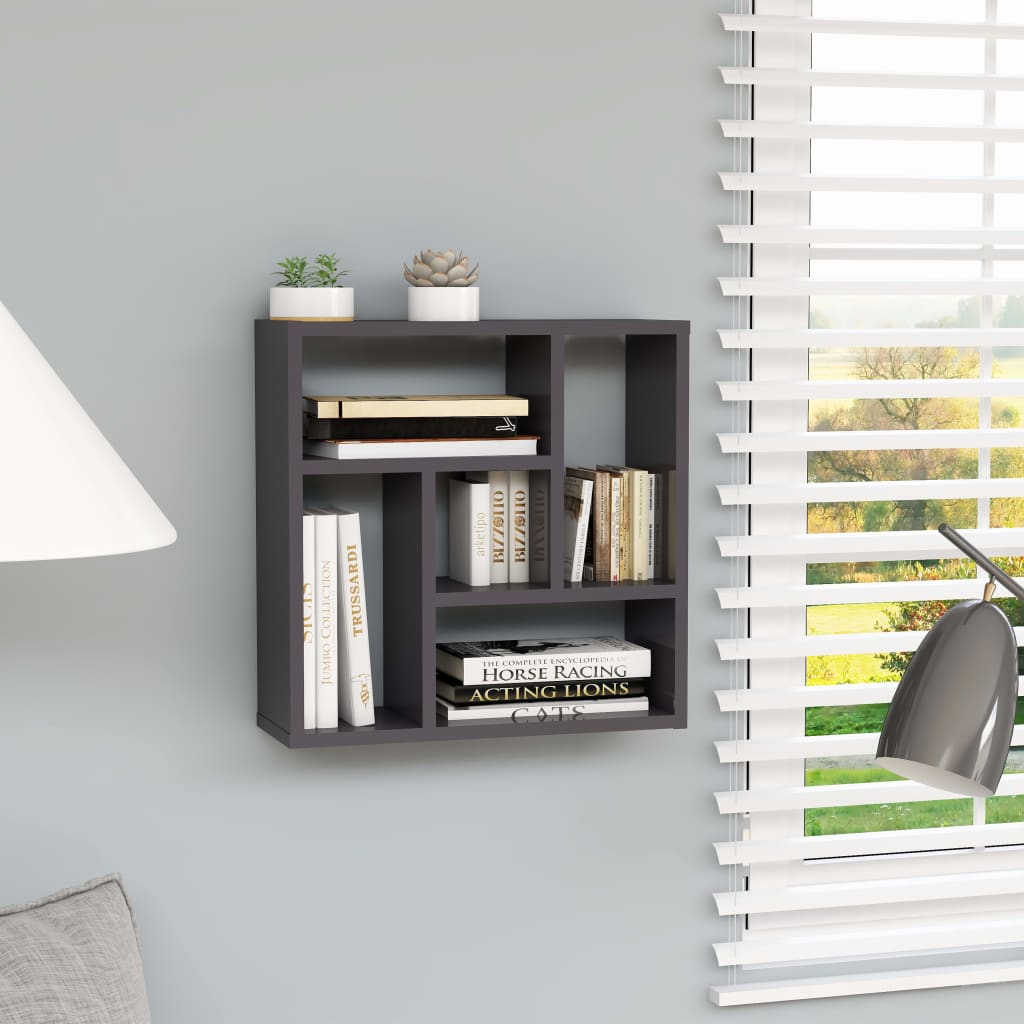 vidaXL Ραφιέρα Τοίχου Γυαλιστερό Γκρι 45,1x16x45,1 εκ. Μοριοσανίδα