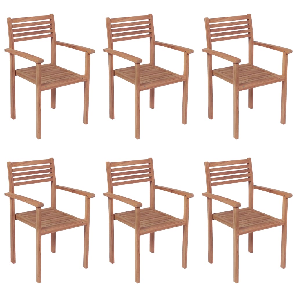 vidaXL Καρέκλες Κήπου Στοιβαζόμενες 6 τεμ Μασίφ Ξύλο Teak με Μαξιλάρια