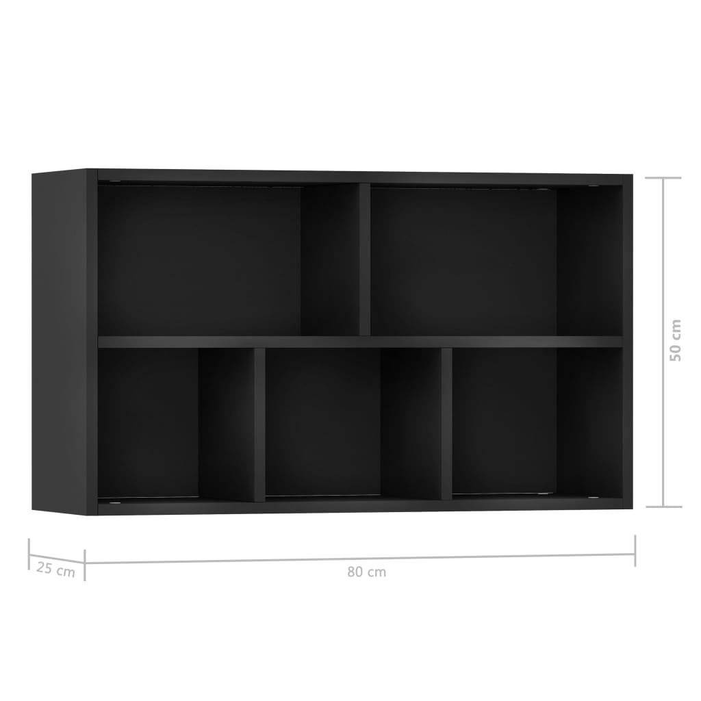 vidaXL Ραφιέρα / Βιβλιοθήκη Μαύρη 50 x 25 x 80 εκ. από Μοριοσανίδα