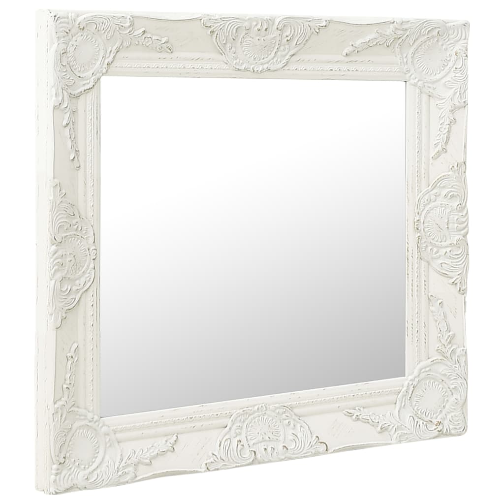 vidaXL Καθρέφτης Τοίχου με Μπαρόκ Στιλ Λευκός 50 x 50 εκ.