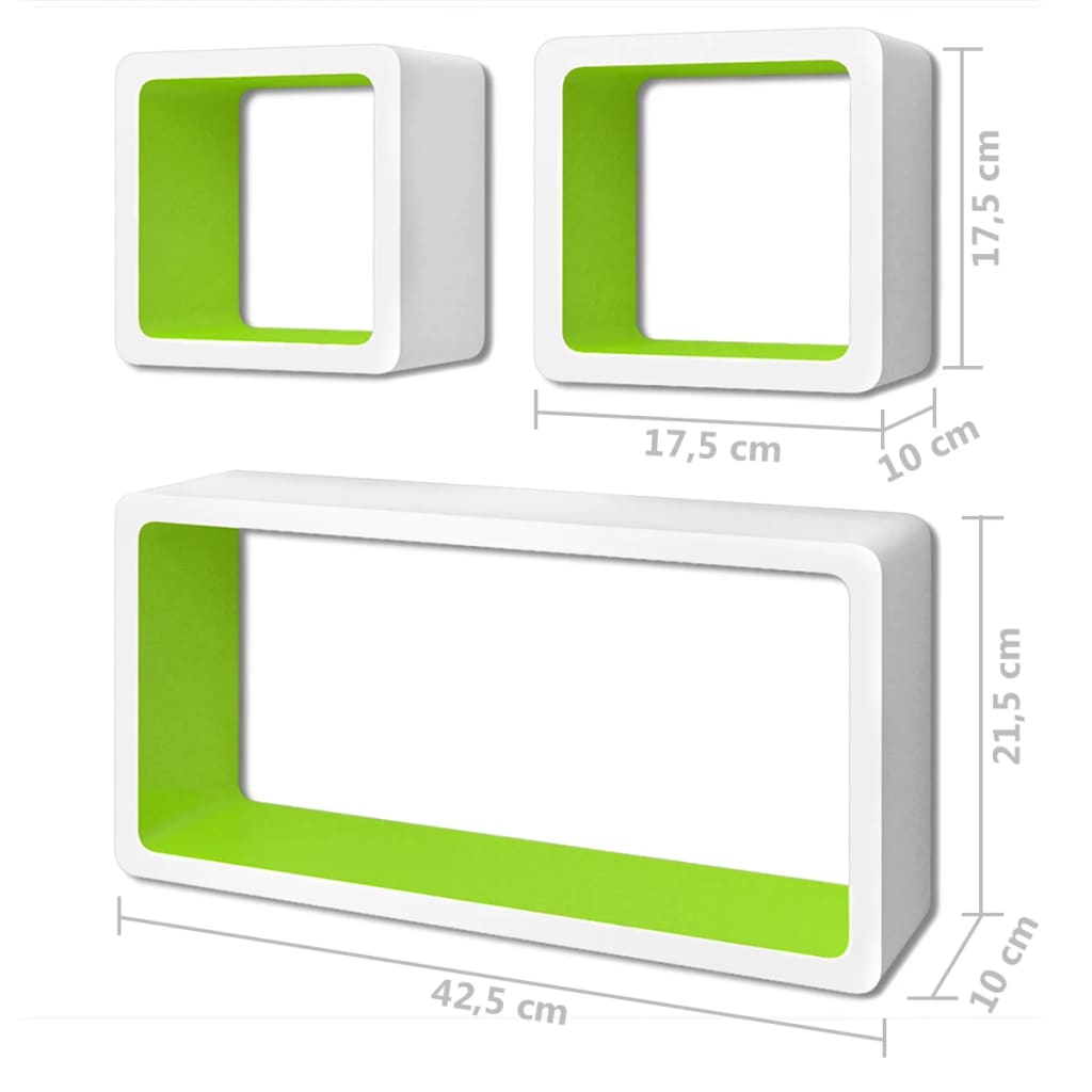 vidaXL Ράφια Κύβοι Τοίχου 6 τεμ. Λευκό και Πράσινο