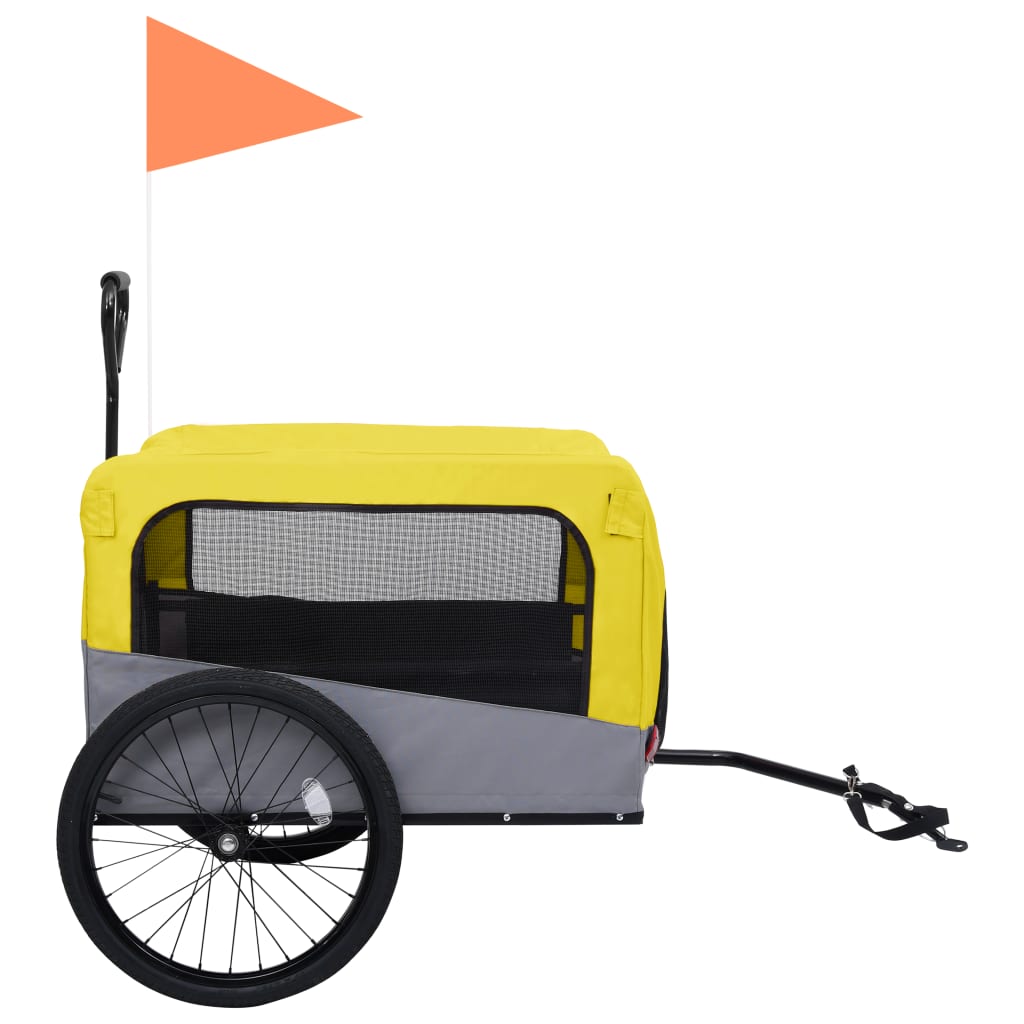 vidaXL Τρέιλερ Ποδηλάτου για Κατοικίδια-Καρότσι Jogging Κίτρινο/Γκρι