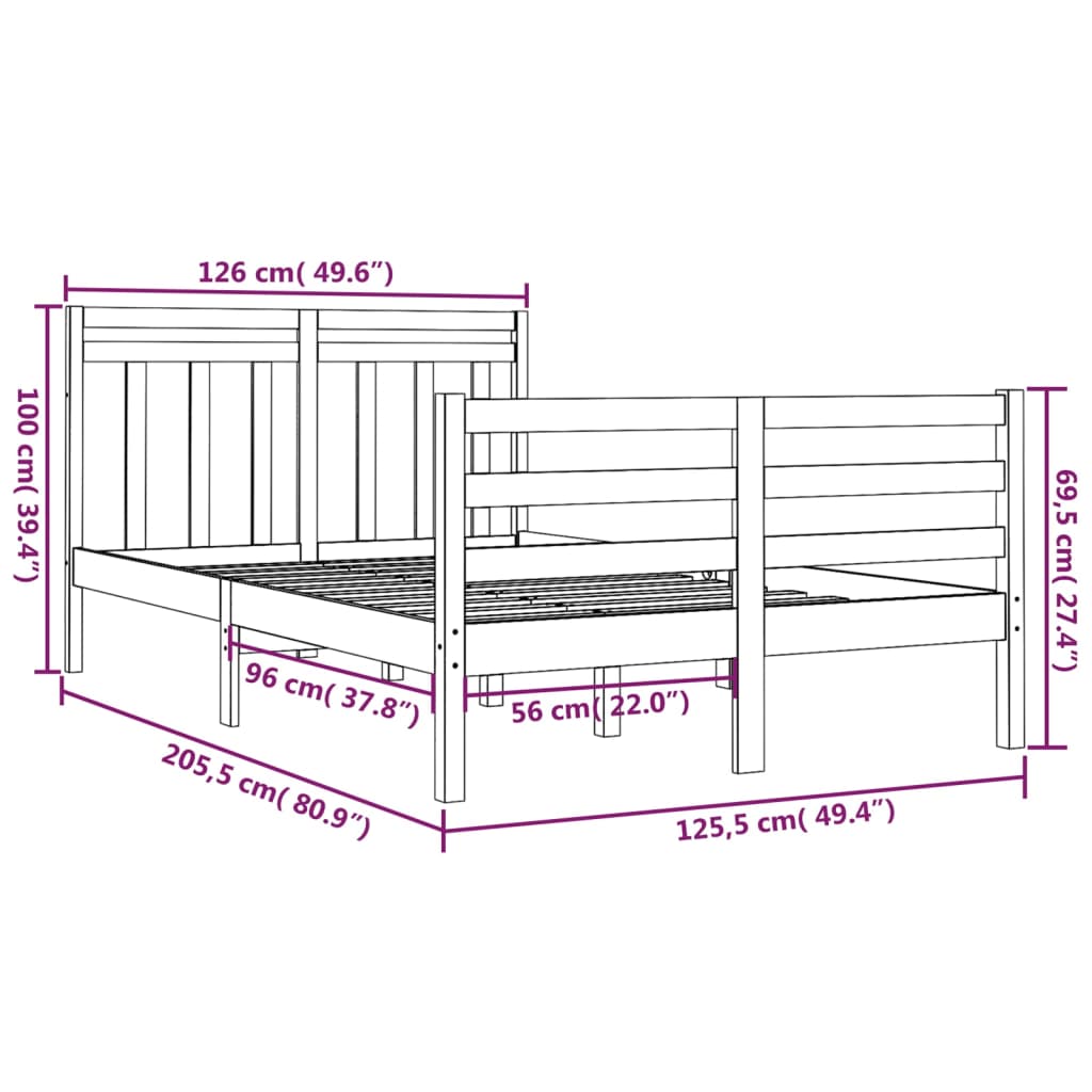 vidaXL Πλαίσιο Κρεβατιού Γκρι 120 x 200 εκ. από Μασίφ Ξύλο