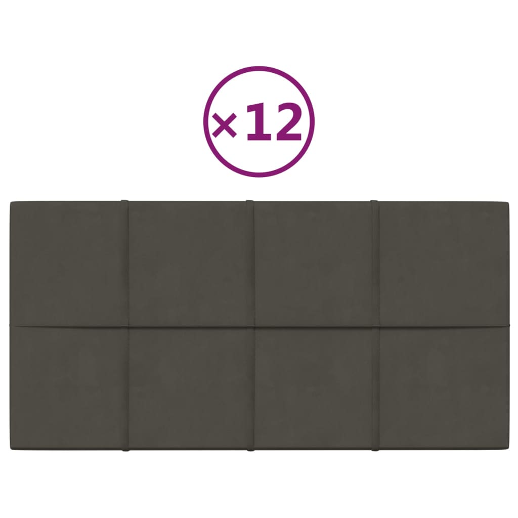 vidaXL Πάνελ Τοίχου 12 τεμ. Σκούρο Γκρι 60x30 εκ. 2,16 μ² Βελούδο