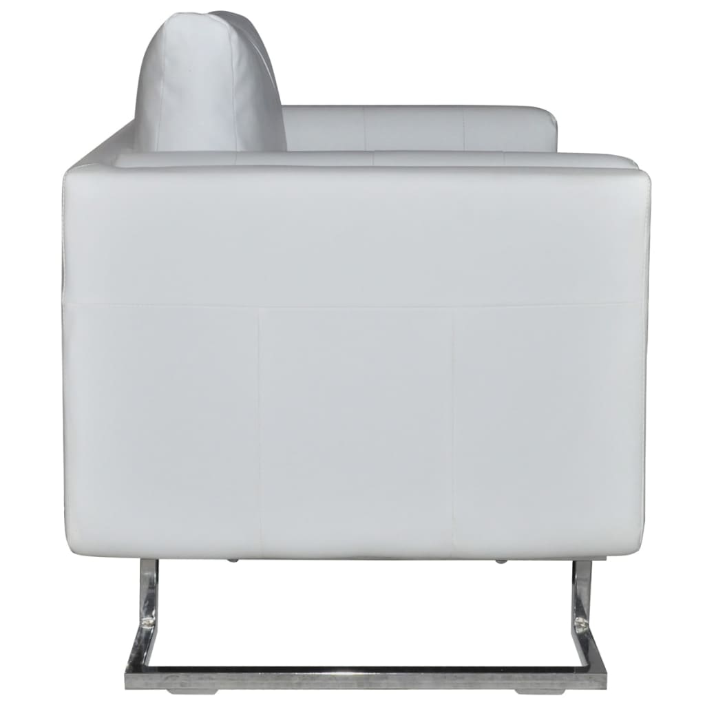 vidaXL Πολυθρόνα Cube Λευκή από Συνθετικό Δέρμα με Πόδια Χρωμίου