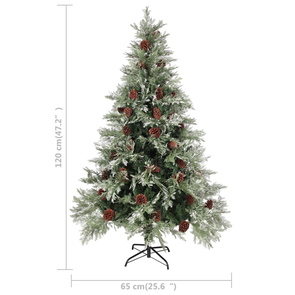 vidaXL Χριστουγ. Δέντρο Πράσινο / Λευκό 120 εκ. με Κουκουνάρια PVC&PE