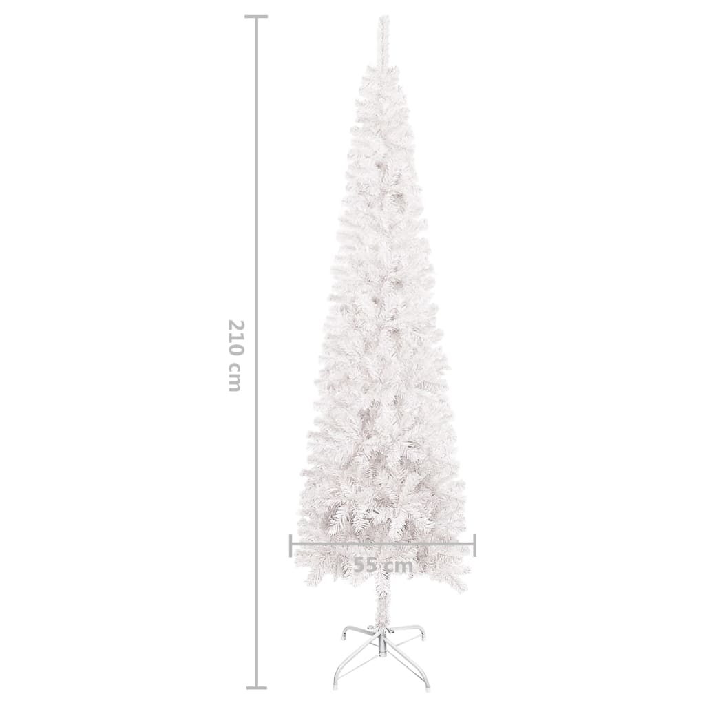 vidaXL Χριστουγεννιάτικο Δέντρο Προφωτ. Slim με Μπάλες Άσπρο 210εκ