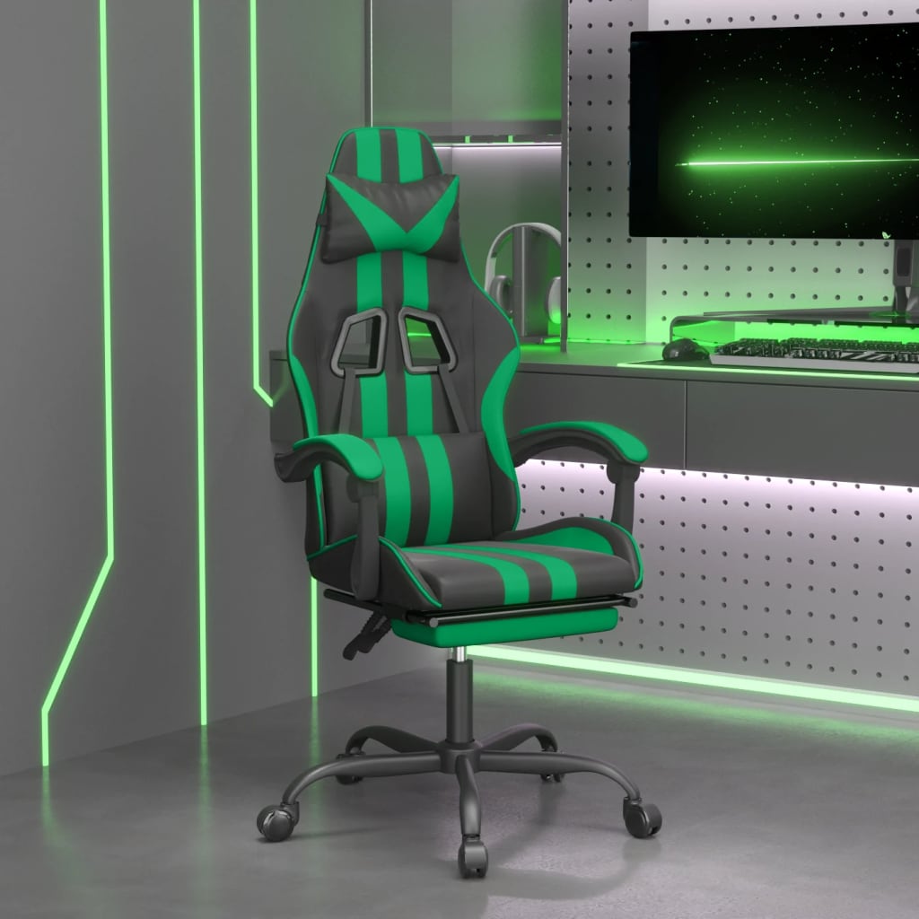 vidaXL Καρέκλα Gaming Περιστρ. Υποπόδιο Μαύρο/Πράσινο Συνθετικό Δέρμα