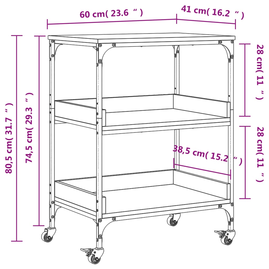 vidaXL Τρόλεϊ Κουζίνας Μαύρο 60x41x80,5 εκ. από Επεξεργασμένο Ξύλο