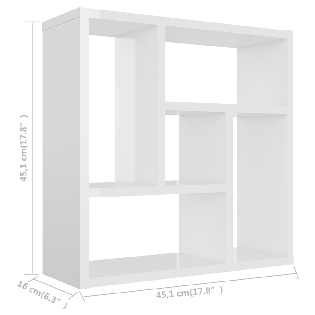 vidaXL Ραφιέρα Τοίχου Γυαλιστερό Λευκό 45,1x16x45,1 εκ. Μοριοσανίδα