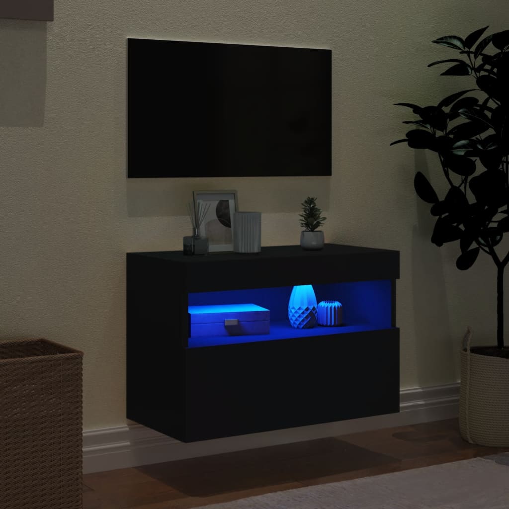 vidaXL Έπιπλο Τοίχου Τηλεόρασης με LED Μαύρο 60x30x40 εκ.