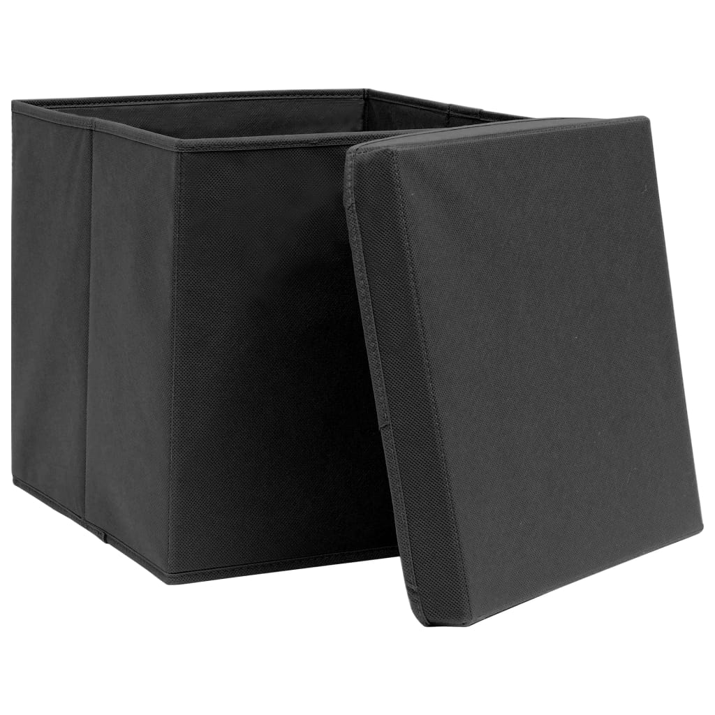 vidaXL Κουτιά Αποθήκευσης με Καπάκια 10 τεμ. Μαύρα 28 x 28 x 28 εκ.