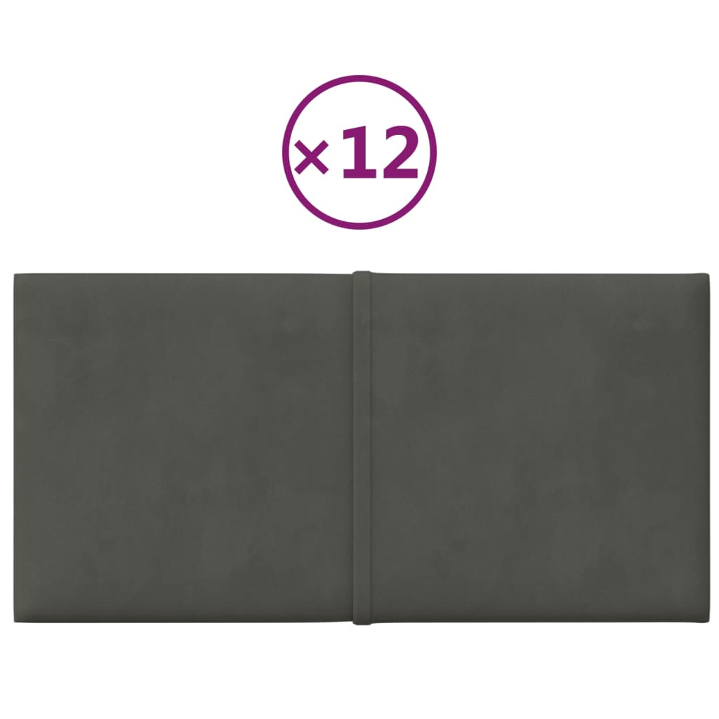vidaXL Πάνελ Τοίχου 12 τεμ. Σκούρο γκρι 30x15 εκ. 0,54 μ² Βελούδινα