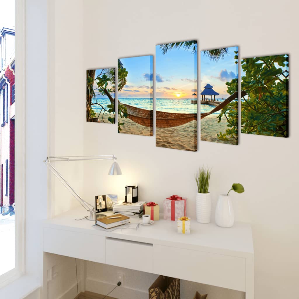 Πίνακας σε Καμβά Σετ Αμμώδης Παραλία με Αιώρα 200 x 100 εκ.