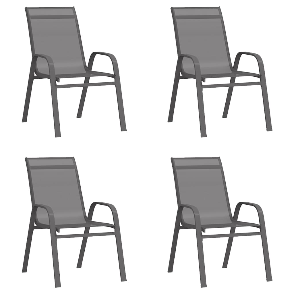 vidaXL Καρέκλες Κήπου Στοιβαζόμενες 4 τεμ. Γκρι από Ύφασμα Textilene