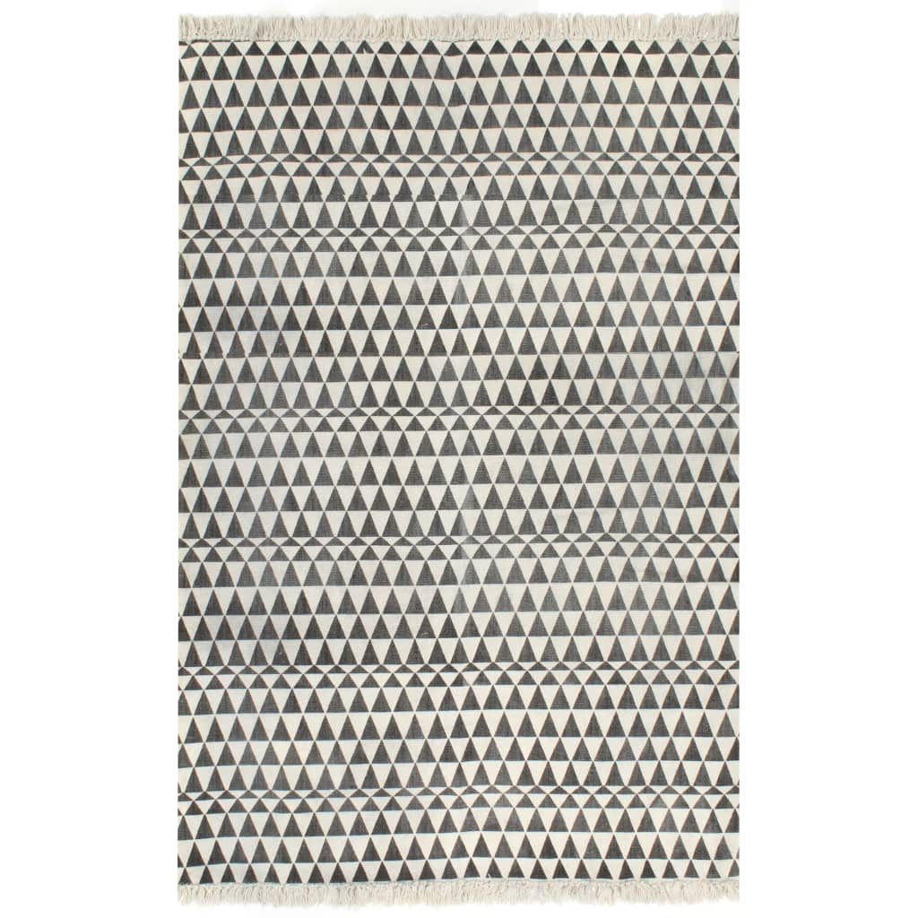 vidaXL Κιλίμι με Σχέδια Μαύρο / Λευκό 160 x 230 εκ. Βαμβακερό