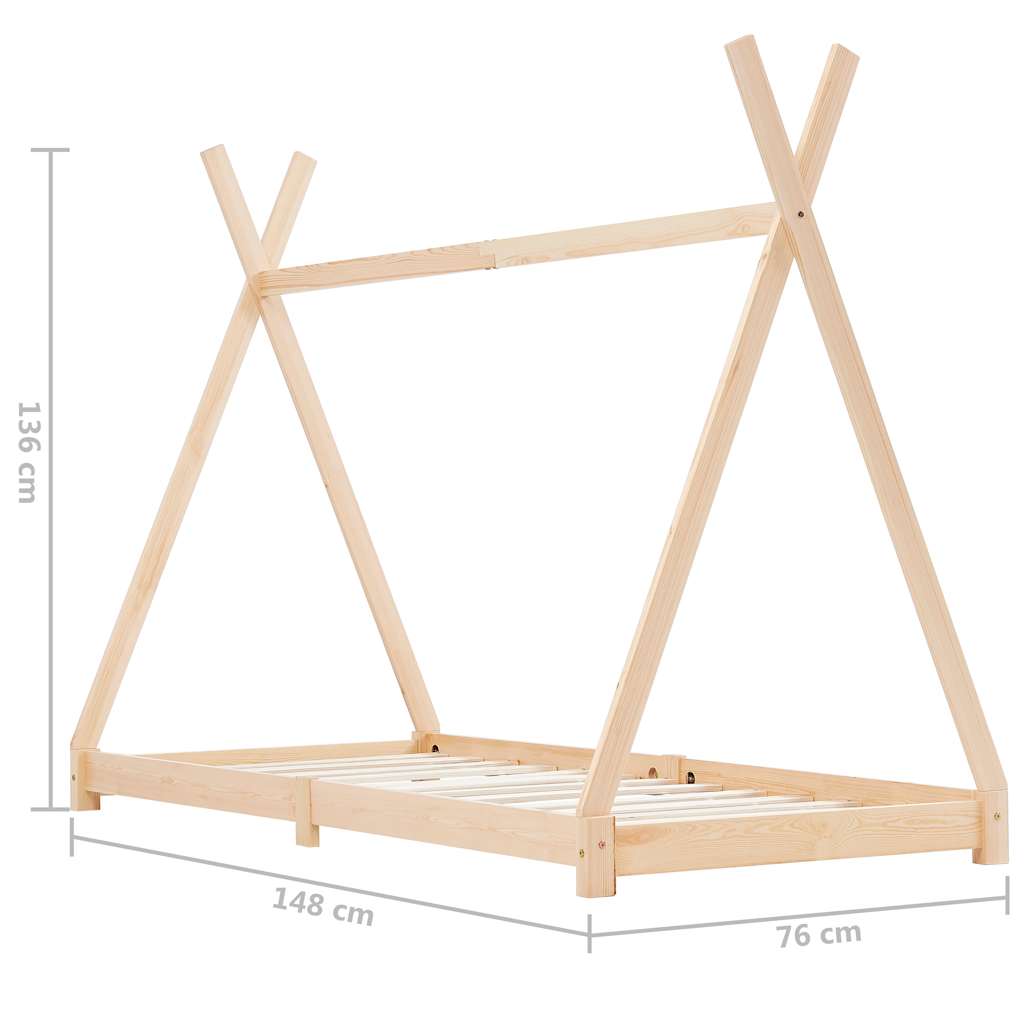 vidaXL Πλαίσιο Κρεβατιού Παιδικό 70 x 140 εκ. Μασίφ Ξύλο Πεύκου