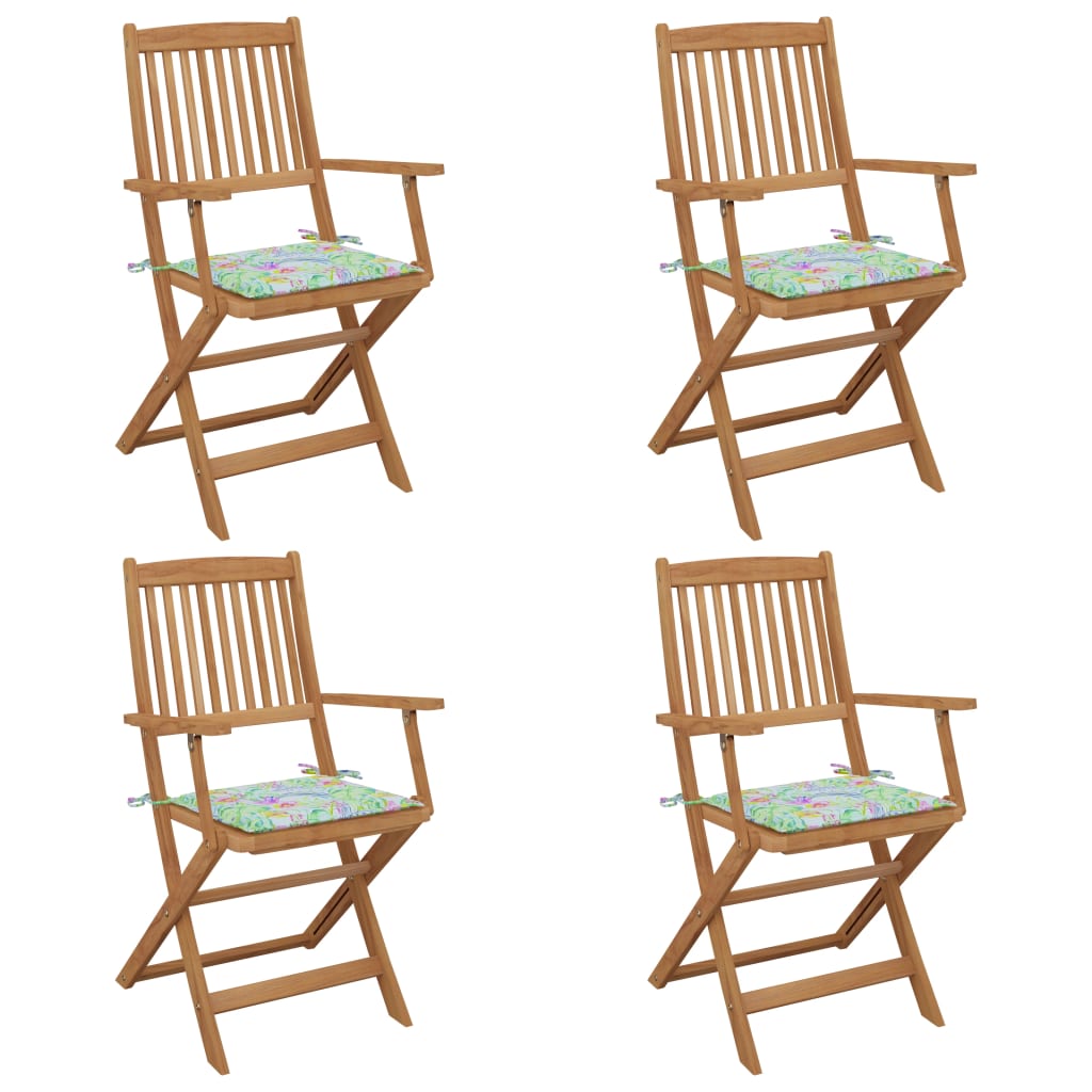 vidaXL Καρέκλες Κήπου Πτυσσόμενες 4 τεμ. Ξύλο Ακακίας με Μαξιλάρια