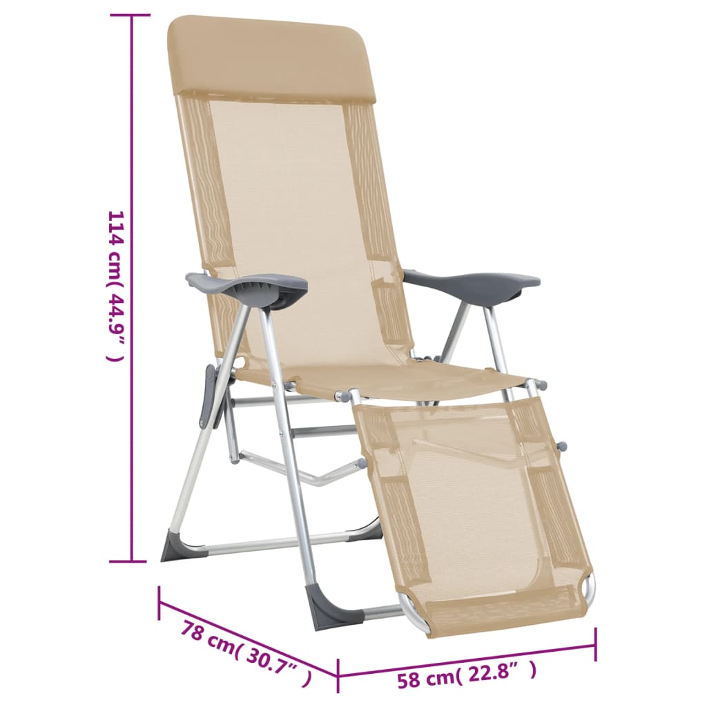 vidaXL Καρέκλες Κάμπινγκ Πτυσσόμενες με Υποπόδια 2 τεμ. Κρεμ Textilene