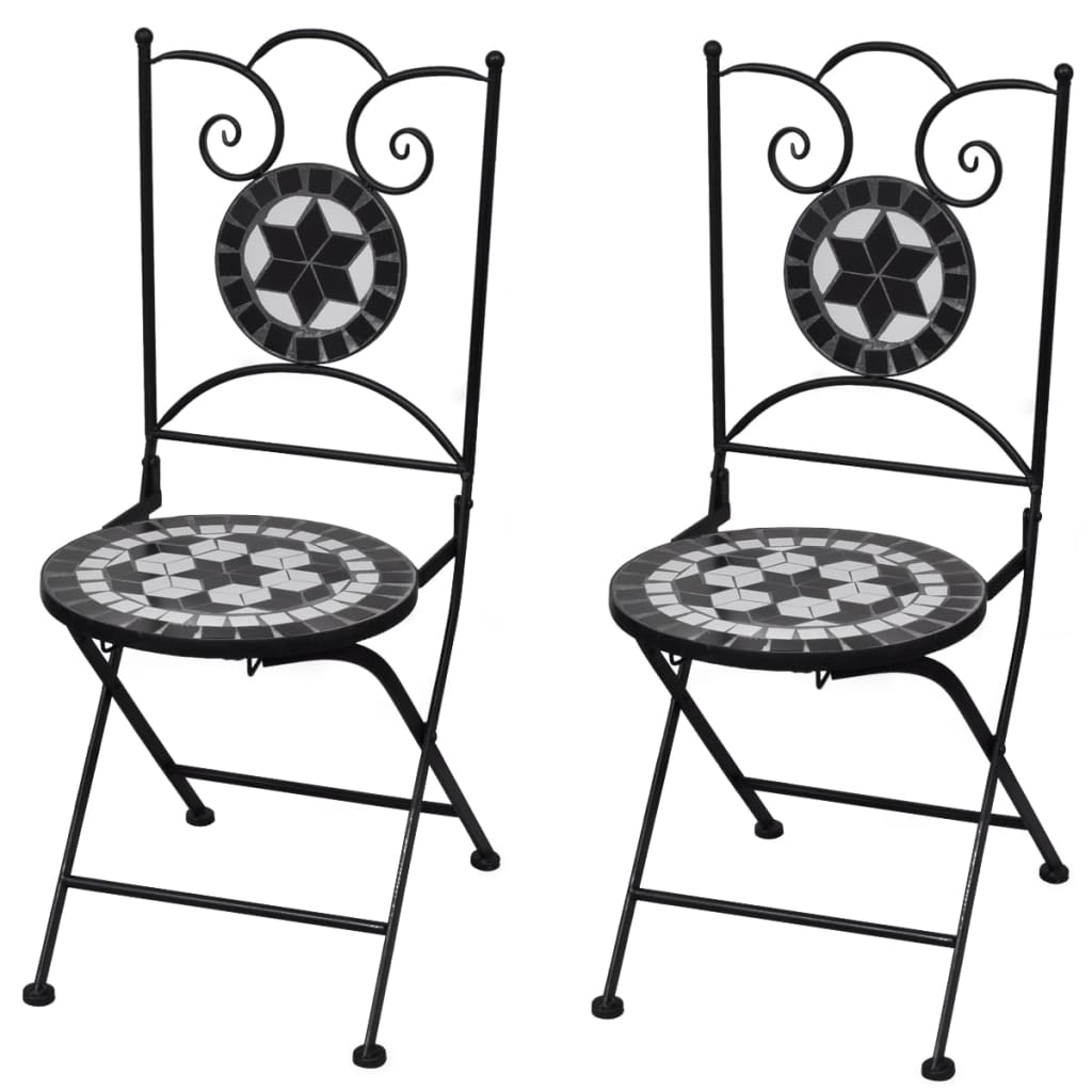 vidaXL Καρέκλες Bistro Πτυσσόμενες 2 τεμ. Μαύρο / Λευκό Κεραμικές