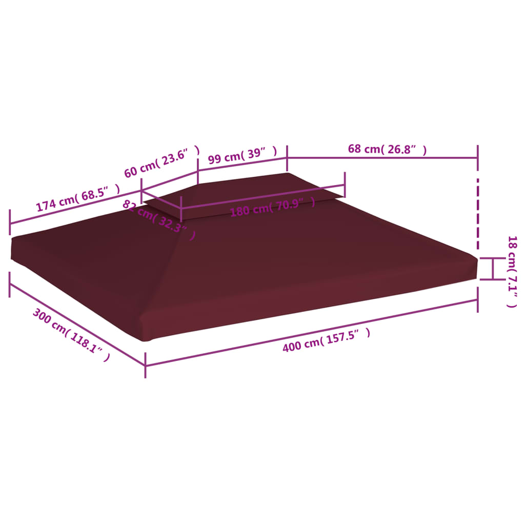 vidaXL Κάλυμμα για Κιόσκι 2 Επιπέδων Μπορντό 4 x 3 μ. 310 γρ./μ²