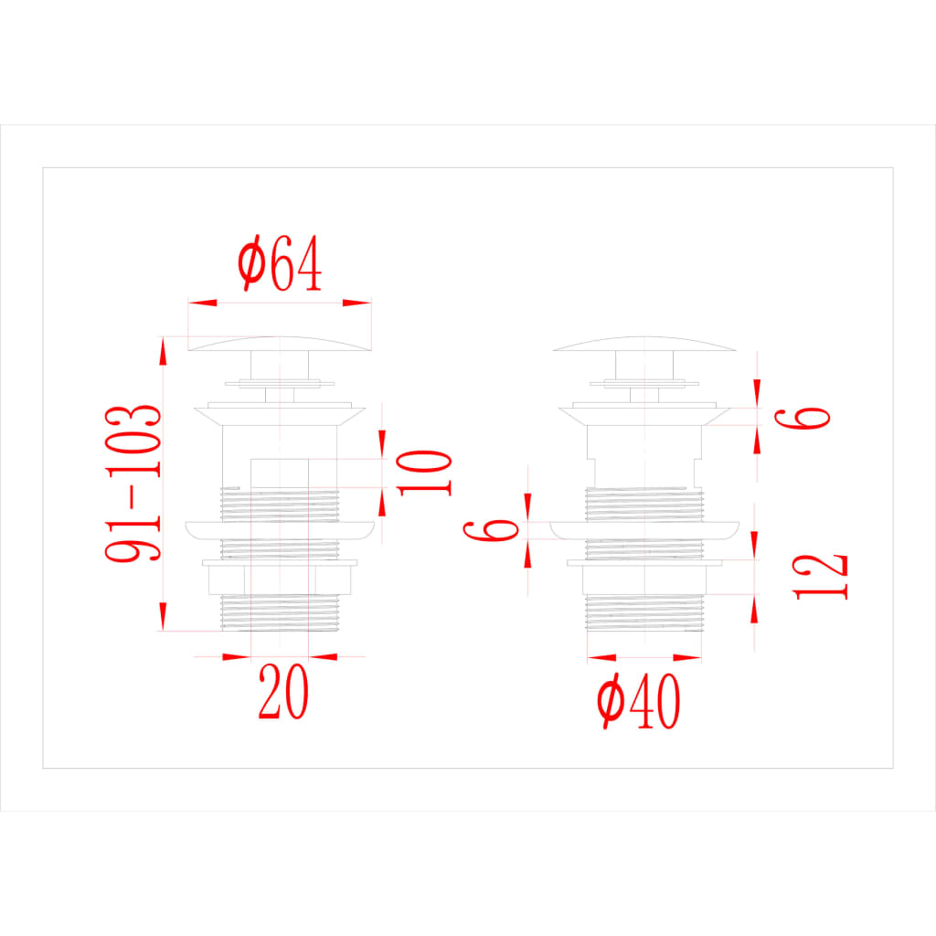 vidaXL Βαλβίδα Νιπτήρα Πατητή με Υπερχείλιση Χρωμέ 6,4 x 6,4 x 9,1 εκ.