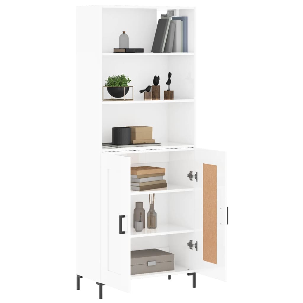 vidaXL Ντουλάπι Γυαλιστερό Λευκό 69,5x34x180 εκ. Επεξεργασμένο Ξύλο