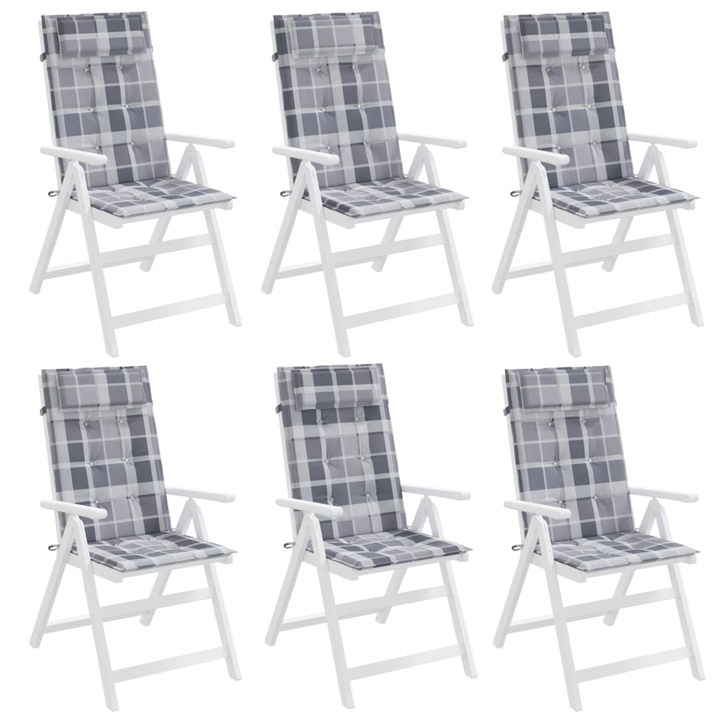 vidaXL Μαξιλάρια Καρέκλας με Ψηλή Πλάτη 6 τεμ Γκρι Καρό Ύφασμα Oxford