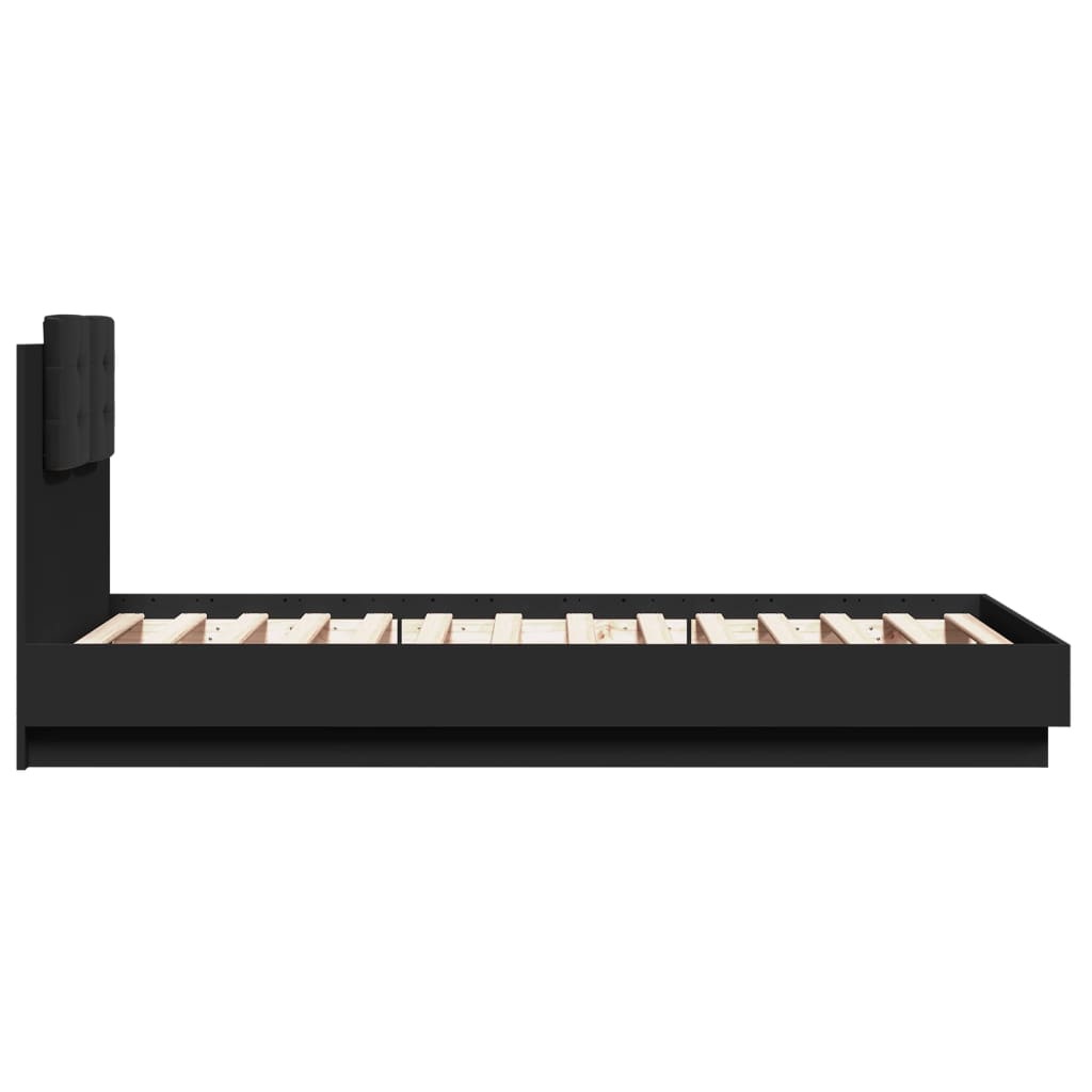 vidaXL Πλαίσιο Κρεβατιού με Κεφαλάρι & λυχνίες LED Μαύρο 75 x 190 εκ.