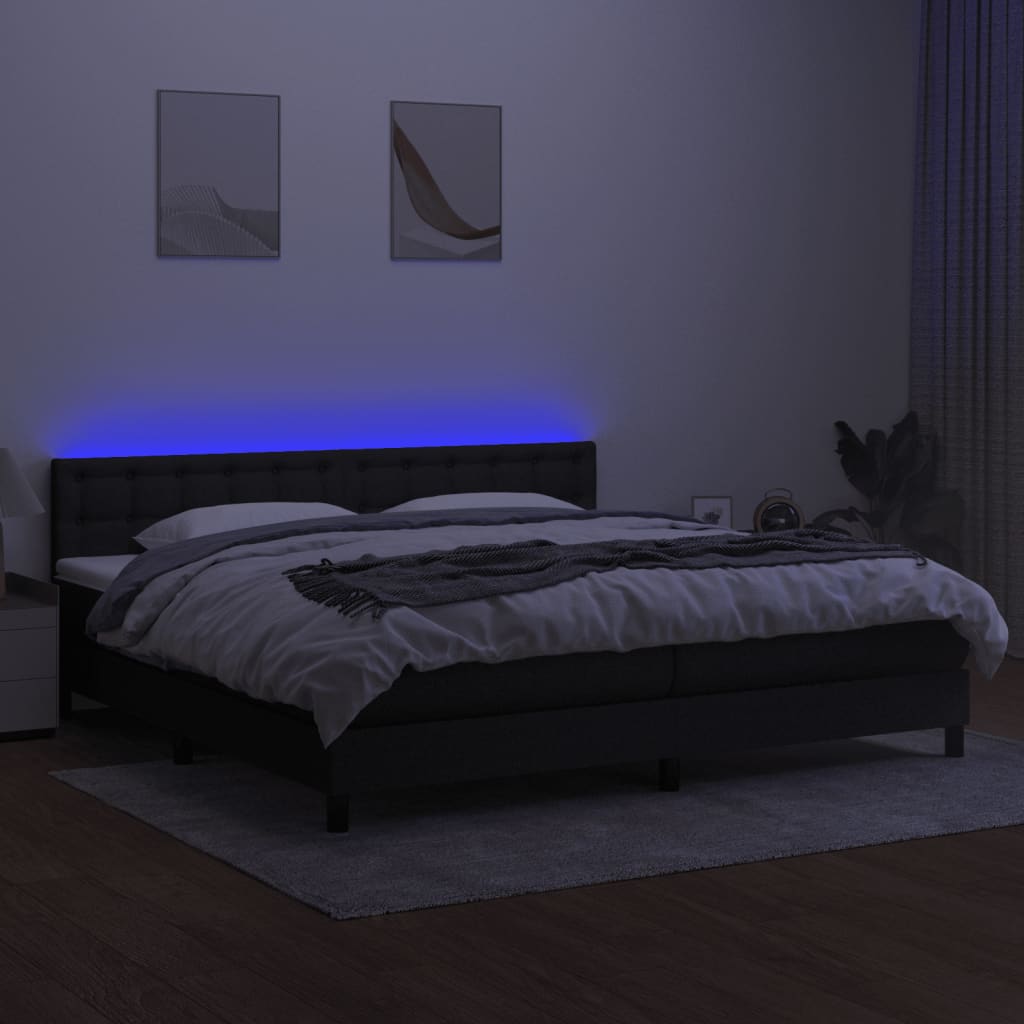 vidaXL Κρεβάτι Boxspring με Στρώμα & LED Μαύρο 200x200 εκ. Υφασμάτινο