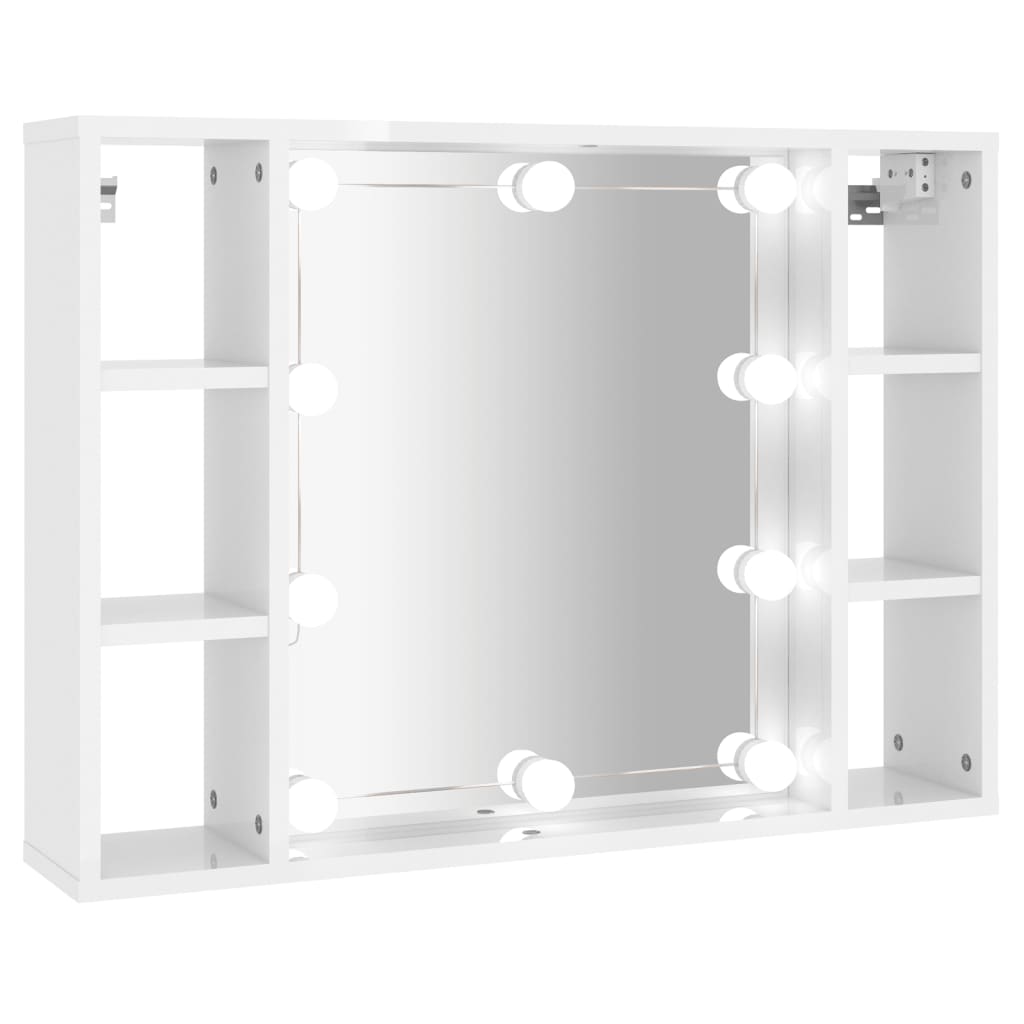 vidaXL Έπιπλο Καθρέπτη με LED Γυαλιστερό Λευκό 76 x 15 x 55 εκ.