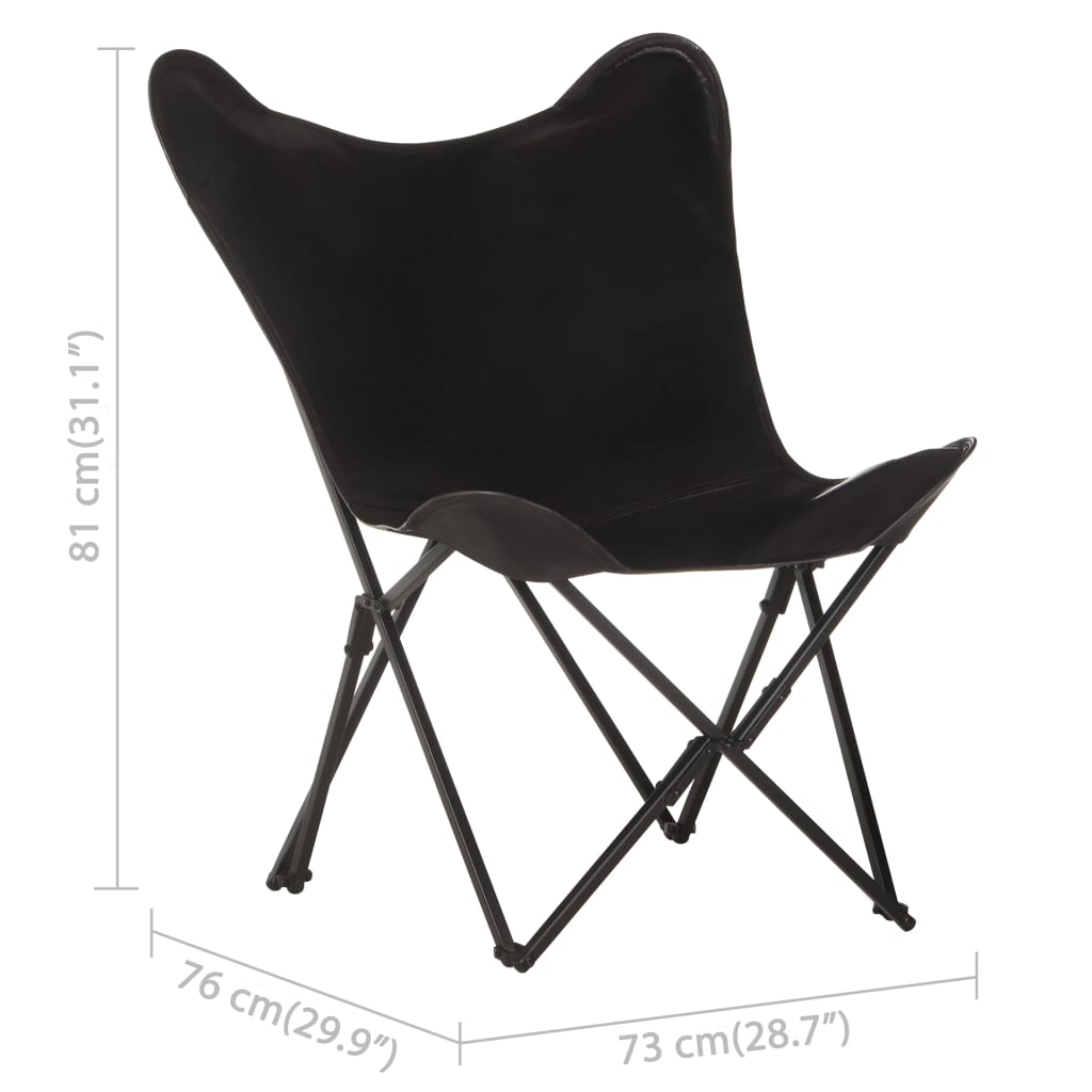 vidaXL Καρέκλα Πεταλούδα Πτυσσόμενη Μαύρη από Γνήσιο Δέρμα