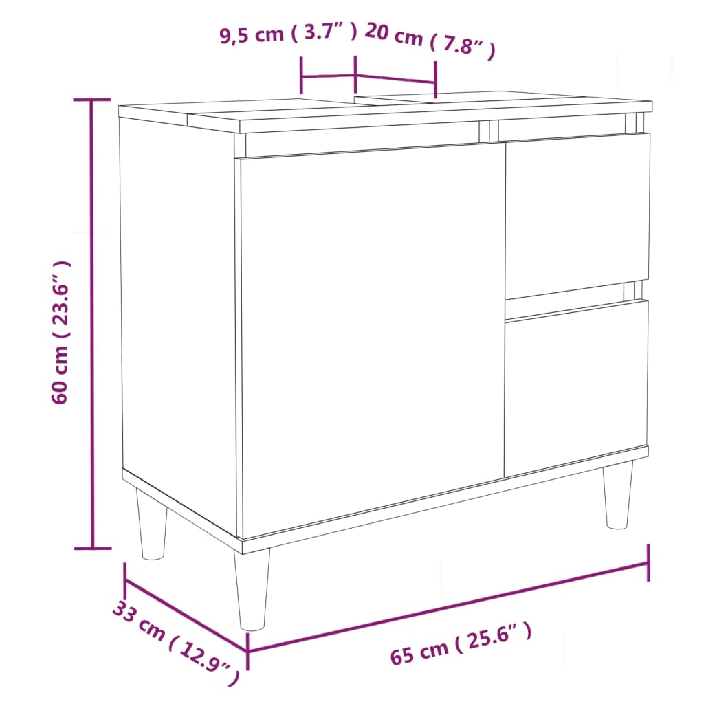 vidaXL Ντουλάπι Μπάνιου Καπνιστή Δρυς 65x33x60 εκ. Επεξεργασμένο Ξύλο