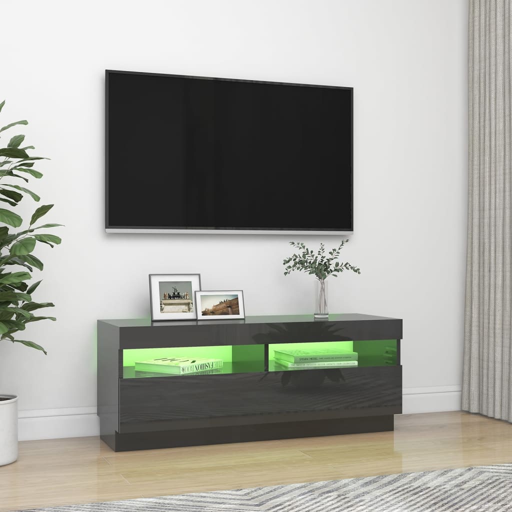 vidaXL Έπιπλο Τηλεόρασης με LED Γυαλιστερό Γκρι 100 x 35 x 40 εκ.